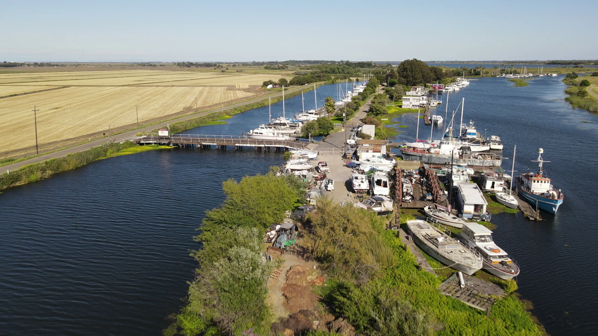 Aerial view of Brother's Island Marina — docks, boats, waterfront