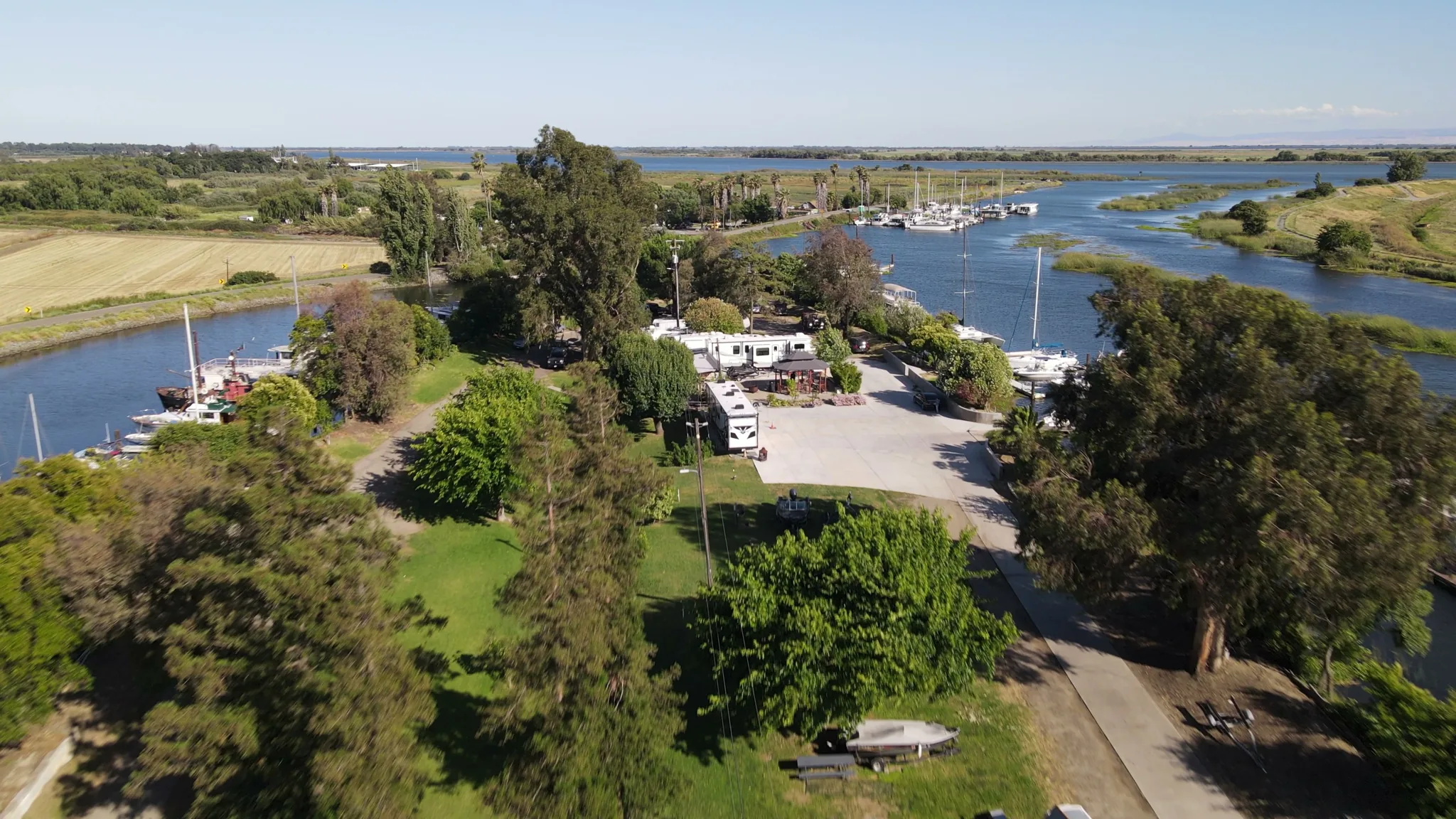 Aerial view of Brother's Island Marina — campground, waterfront, marina